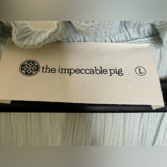 The impeccable pig light blue rayon tiered dress flutter cap sleeves large EUC - Picture 6 of 8